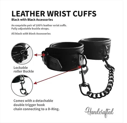 Restraints Rouge Rouge Leather Wrist Cuffs with Black Accessories