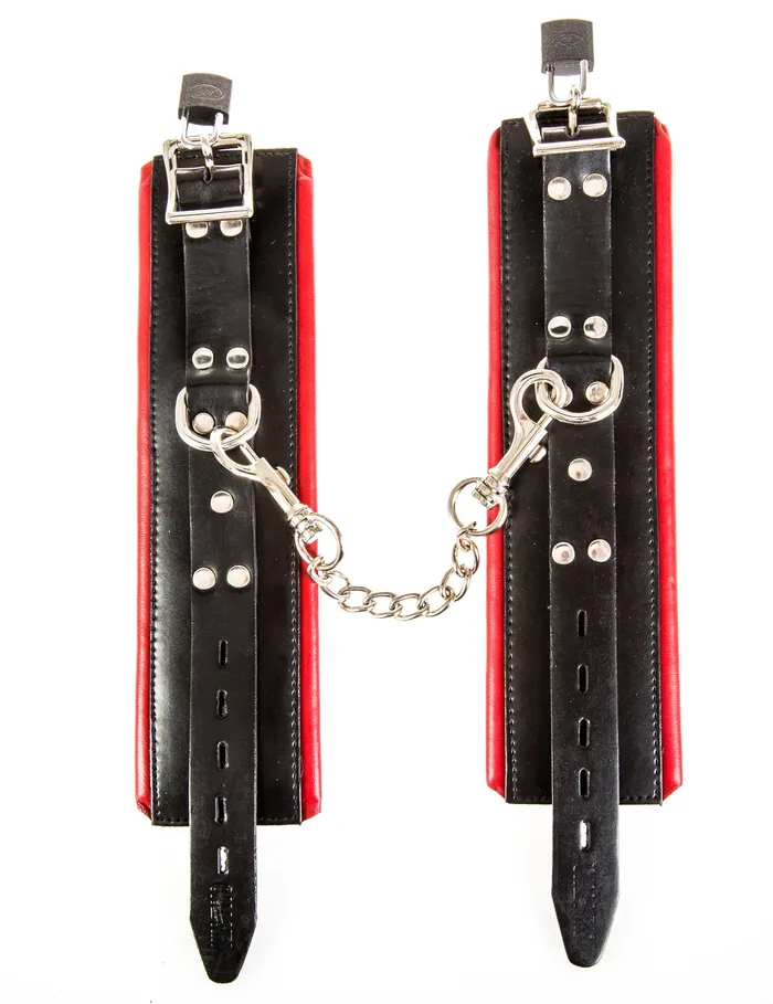 Black Red Leather Deluxe Padded Wrist Cuffs HonourSkintwocom Restraints