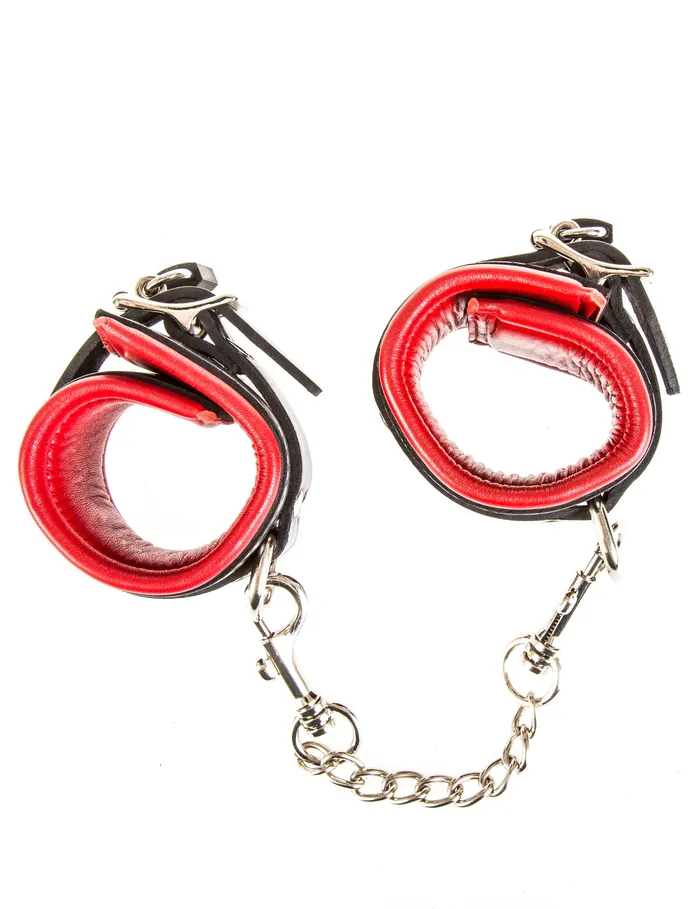 Black Red Leather Deluxe Padded Wrist Cuffs HonourSkintwocom Restraints