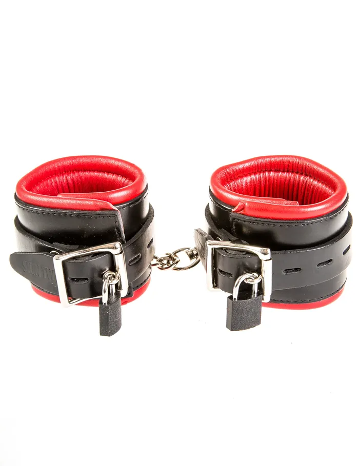Black Red Leather Deluxe Padded Wrist Cuffs HonourSkintwocom Restraints