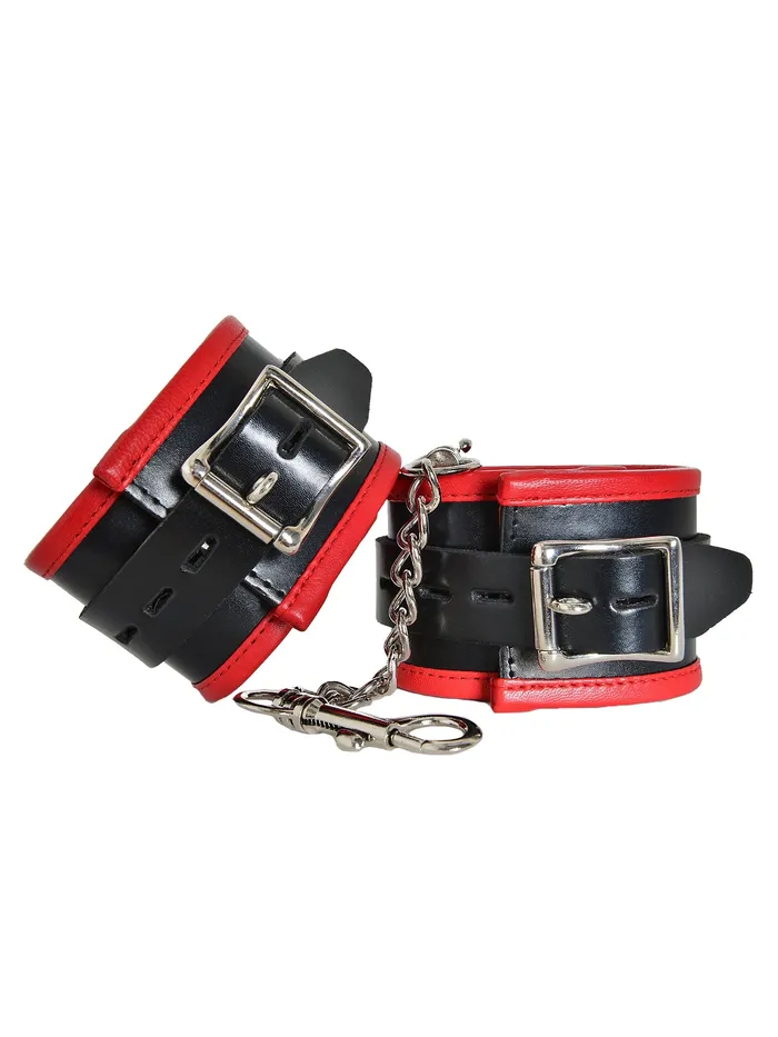 Black Red Leather Deluxe Padded Wrist Cuffs HonourSkintwocom Restraints