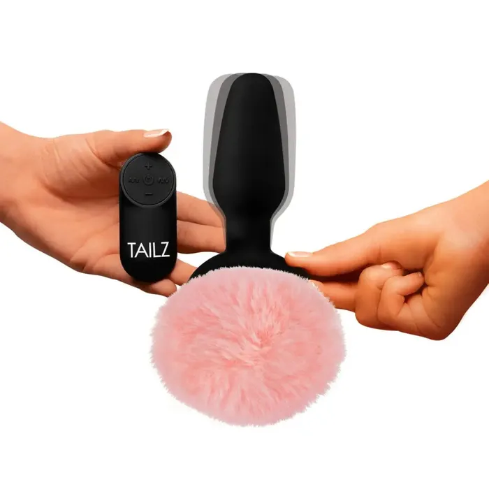 Male Sex Toys Tailz Remote Control Vibrating Pink Bunny Tail Anal Plug