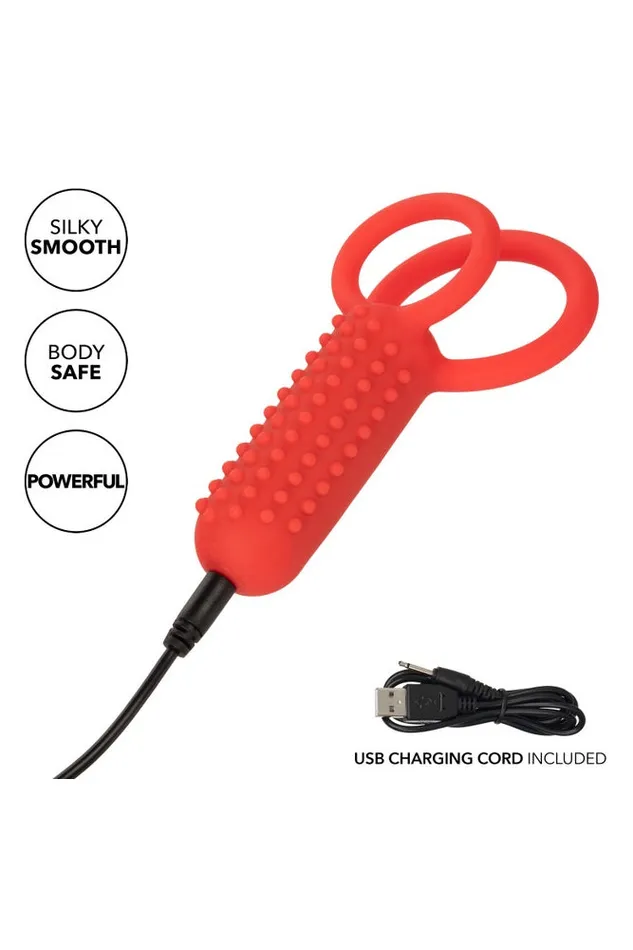 Cal Exotics Male Sex Toys Cal Exotics Couples Enhancer Silicone Rechargeable Vertical Dual Cock Ring Red