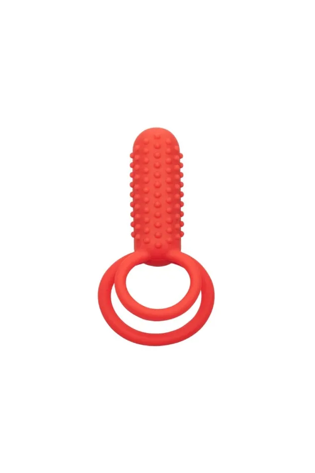 Cal Exotics Male Sex Toys Cal Exotics Couples Enhancer Silicone Rechargeable Vertical Dual Cock Ring Red