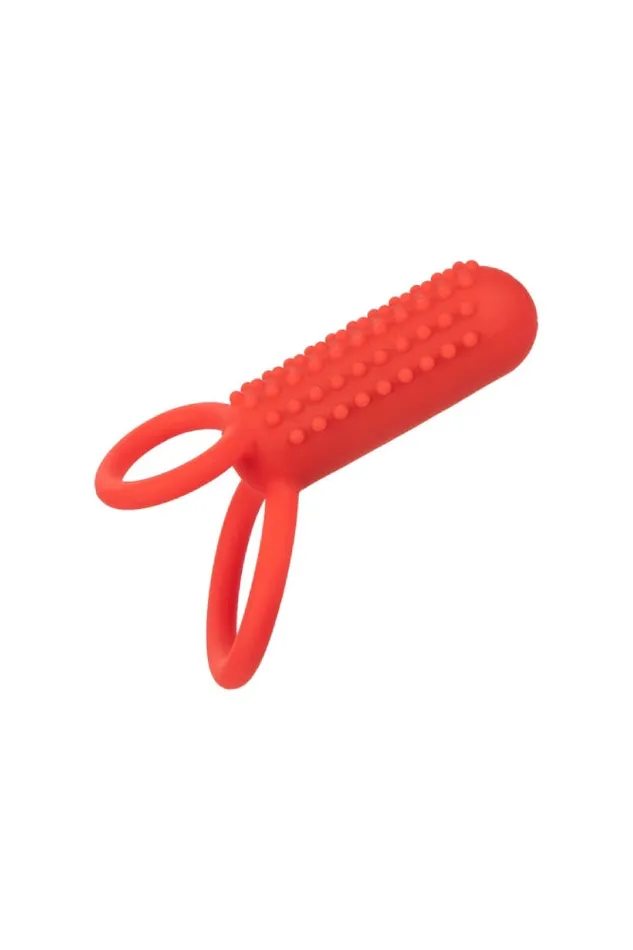Cal Exotics Male Sex Toys Cal Exotics Couples Enhancer Silicone Rechargeable Vertical Dual Cock Ring Red