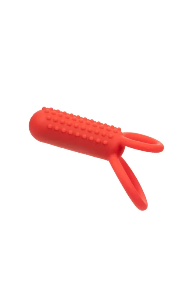 Cal Exotics Male Sex Toys Cal Exotics Couples Enhancer Silicone Rechargeable Vertical Dual Cock Ring Red