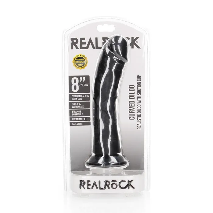 Shots Toys Dildos Shots Real Rock Realistic Curved Dildo 8 Inch Black