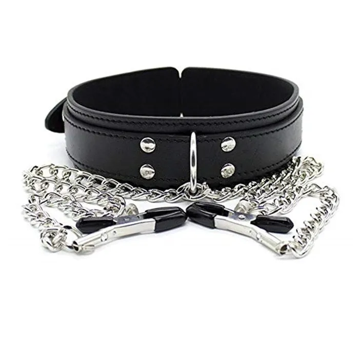 LAZADASEXTOYS Couples Fetish Nipple Clamps Chain Breast Clip Female Leather Adult Erotic Bdsm Leather Bondage Sex Toys For Woman Couples Accessories