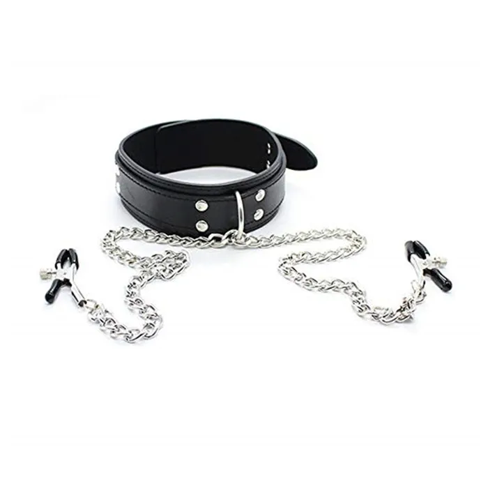 LAZADASEXTOYS Couples Fetish Nipple Clamps Chain Breast Clip Female Leather Adult Erotic Bdsm Leather Bondage Sex Toys For Woman Couples Accessories
