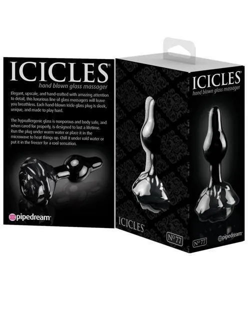 Anal Pipedream Products Icicles No 77 Hand Blown Glass Rose Butt Plug Black