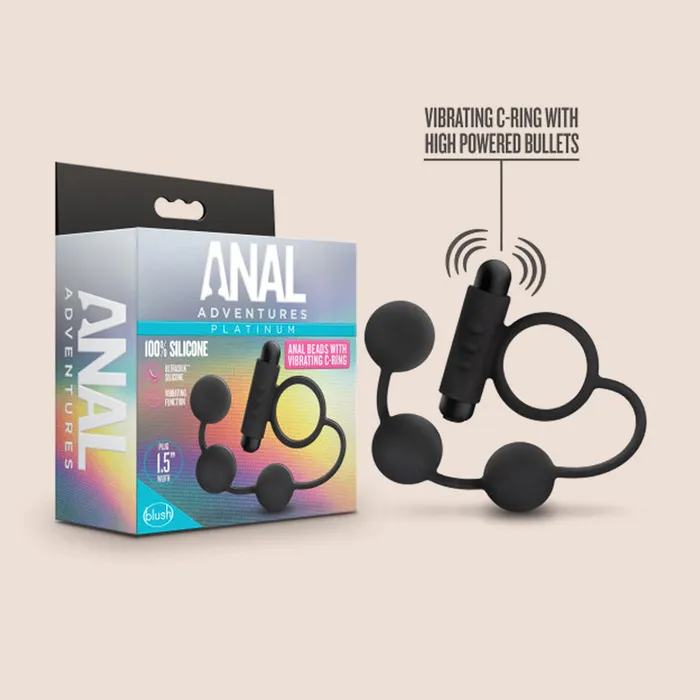 Blush Novelties Anal Adventures Platinum Anal Balls silicone with vibrating cring Male Sex Toys