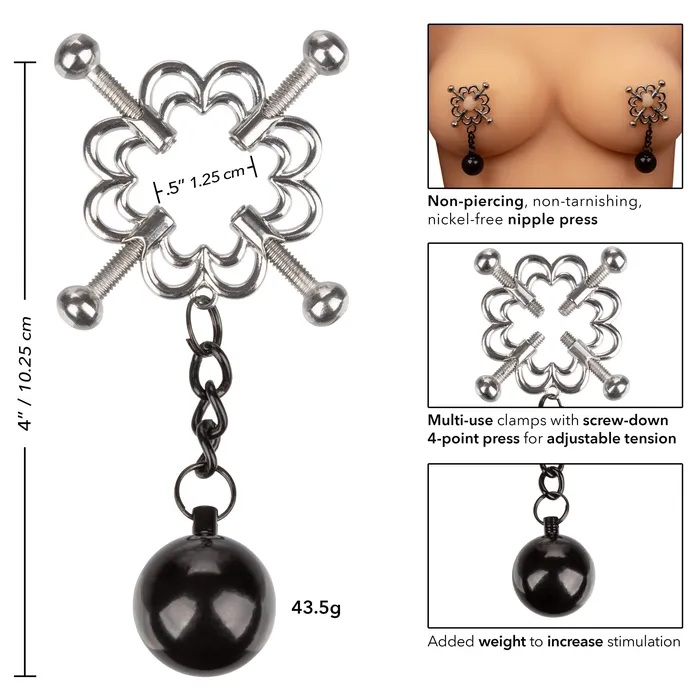 California Exotics Nipple Grips 4 Point Weighted Nipple Press Clamps Silver California Exotics Female Sex Toys California Exotics Nipple Grips 4 Point Weighted Nipple Press Clamps Silver California Exotics Female Sex Toys