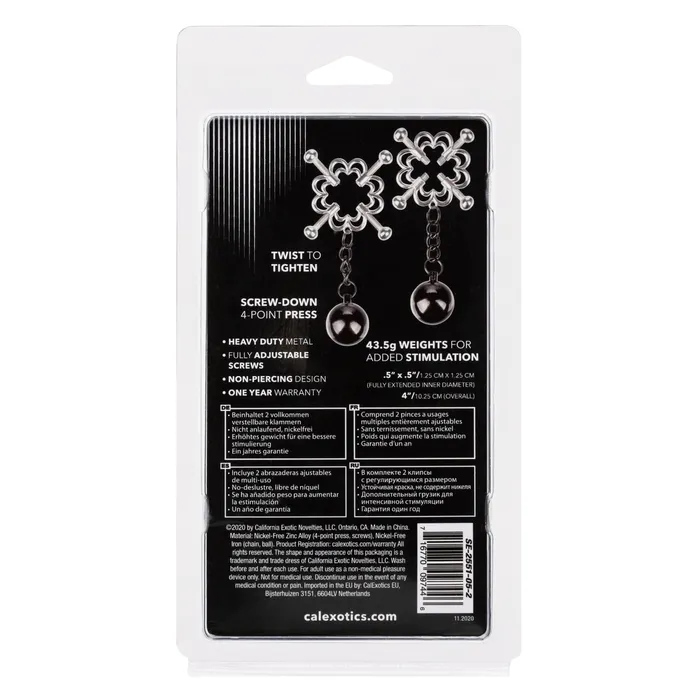 California Exotics Nipple Grips 4 Point Weighted Nipple Press Clamps Silver California Exotics Female Sex Toys California Exotics Nipple Grips 4 Point Weighted Nipple Press Clamps Silver California Exotics Female Sex Toys