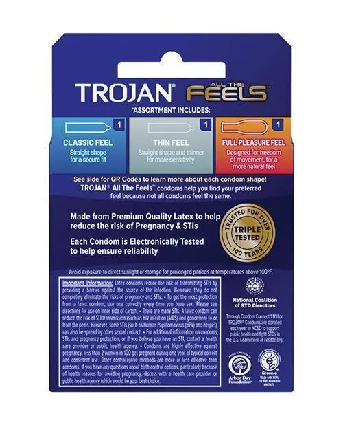 Trojan All The Feels Condoms Pack Of 3 Paradise Marketing Male Sex Toys