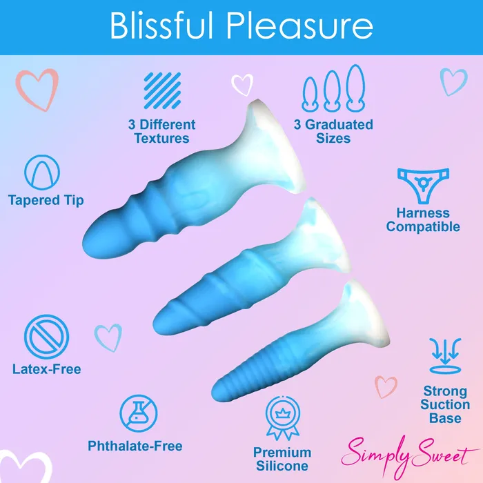 Simply Sweet Anal 3 Piece Silicone Butt Plug Set Blue