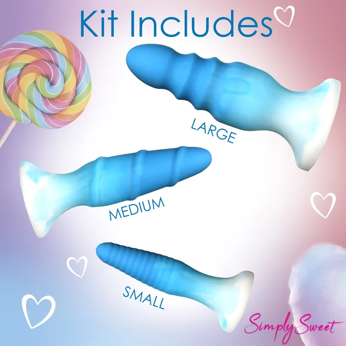 Simply Sweet Anal 3 Piece Silicone Butt Plug Set Blue