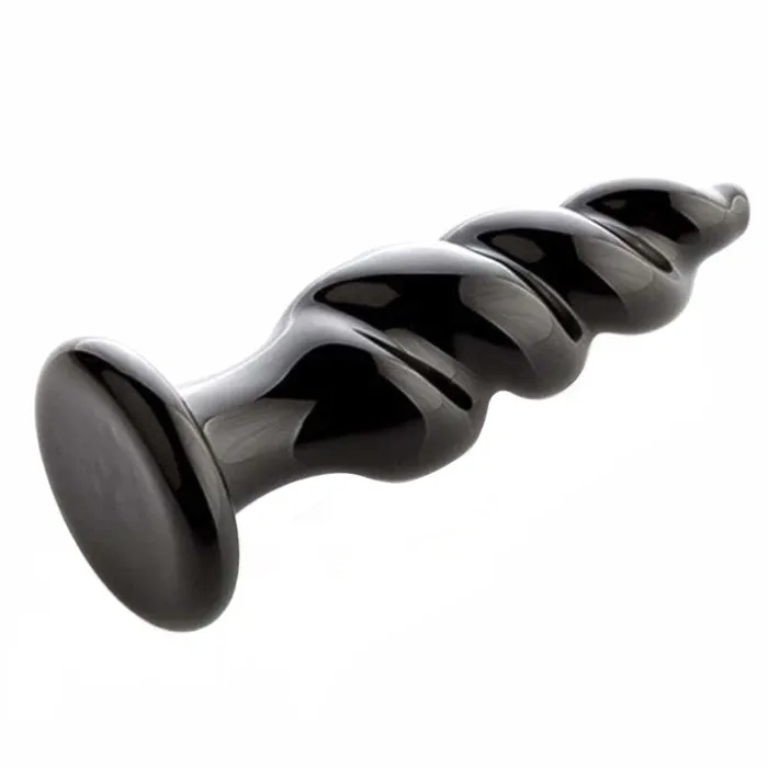 Anal Love Plugs Black Spiral Glass Plug