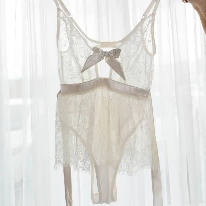 Couples Mentionables Eyelash Lace Crotchless Teddy Cream Couples Mentionables Eyelash Lace Crotchless Teddy Cream
