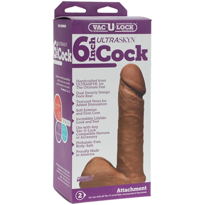 Dildos VacULock Ultraskyn Dildo Brown 6 Inch VacULock