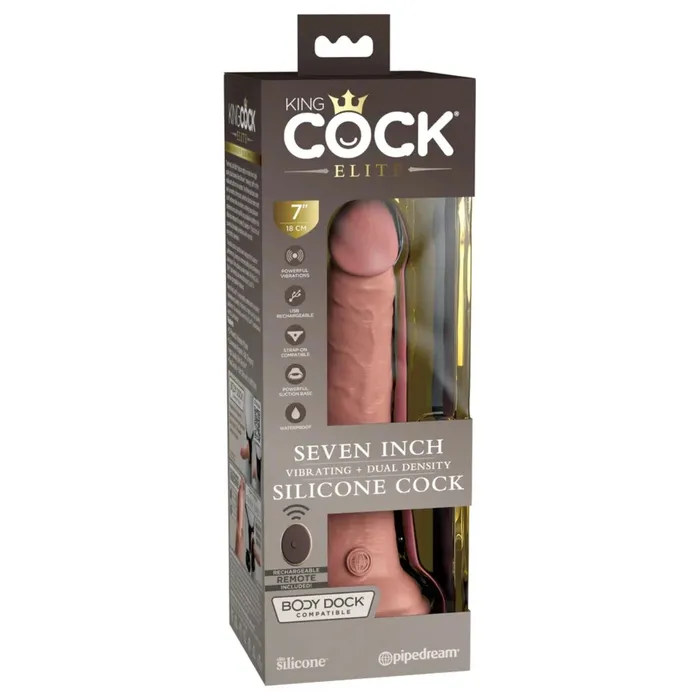 King Cock King Cock Elite Vibrating Dual Density Silicone Dildo With Remote Pink 7 Inch Female Sex Toys