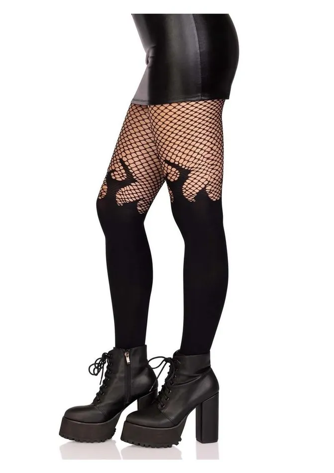 Leg Avenue Opaque Flame Tights with Fishnet Top Leg Avenue Male Sex Toys