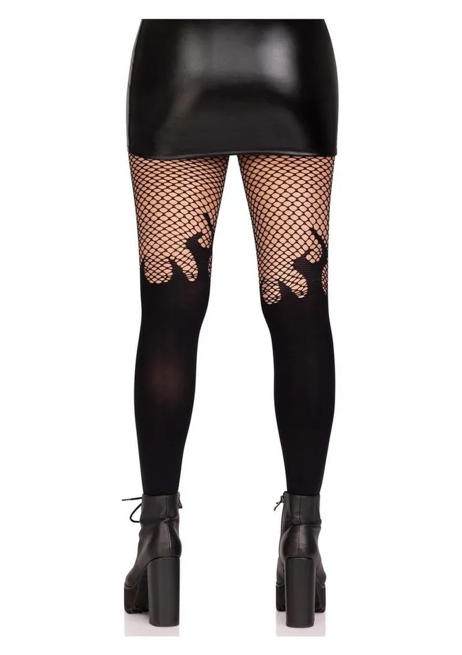 Leg Avenue Opaque Flame Tights with Fishnet Top Leg Avenue Male Sex Toys