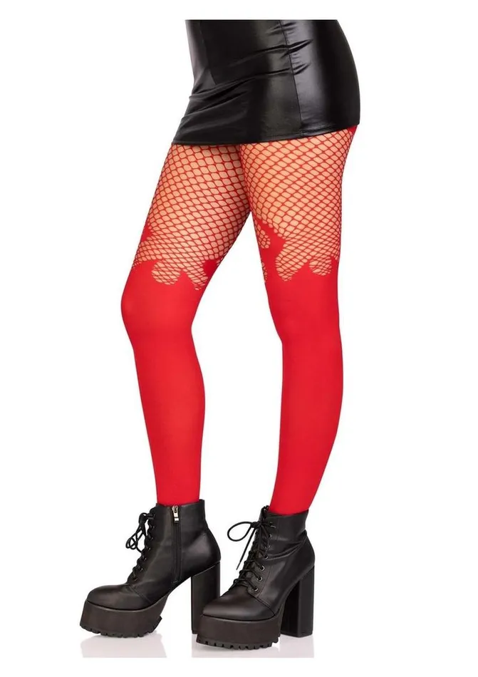 Leg Avenue Opaque Flame Tights with Fishnet Top Leg Avenue Male Sex Toys