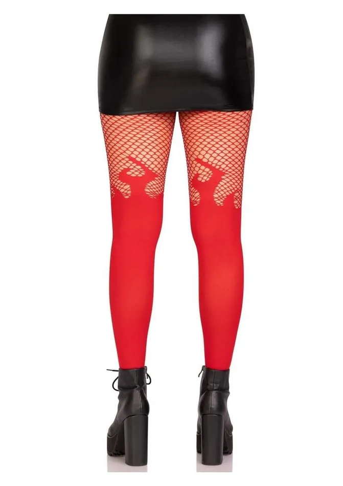 Leg Avenue Opaque Flame Tights with Fishnet Top Leg Avenue Male Sex Toys