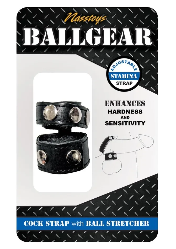 Male Sex Toys Ballgear Ballgear Pu Leather Cock Strap with Iron Ball Stretcher