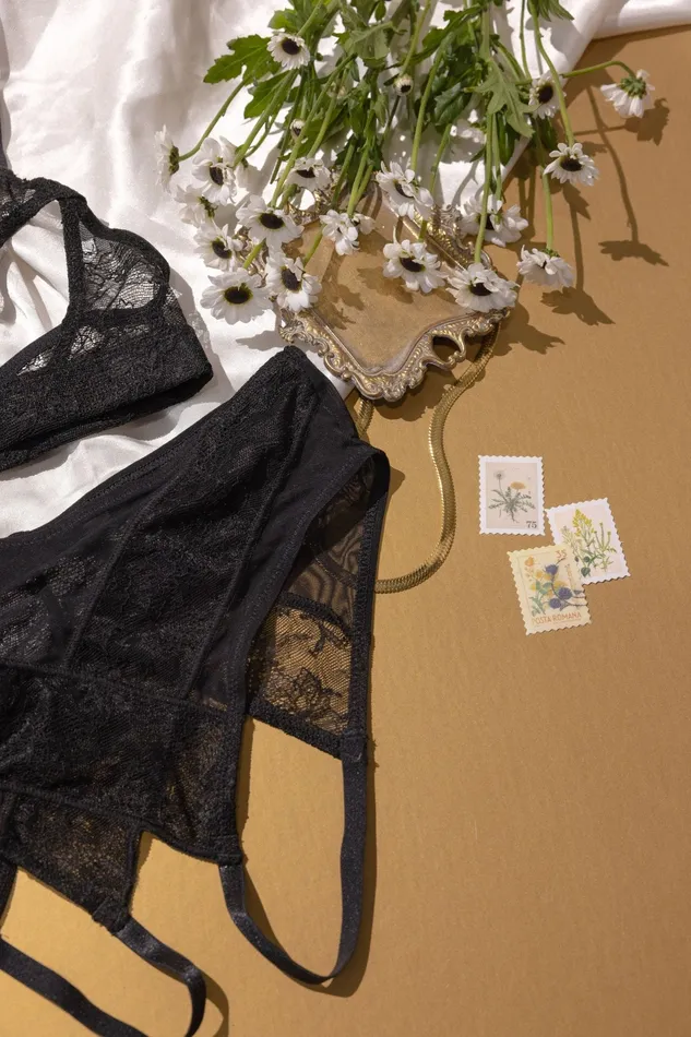 Mentionables Anal Lacy Crotchless Panty Black