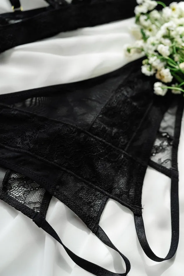 Mentionables Anal Lacy Crotchless Panty Black