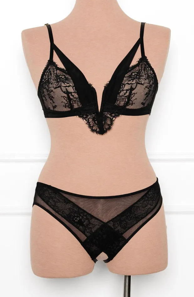 Mentionables Anal Lacy Crotchless Panty Black