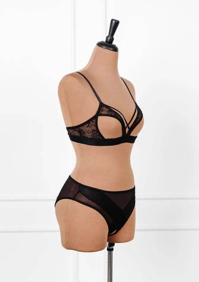 Mentionables Anal Lacy Crotchless Panty Black