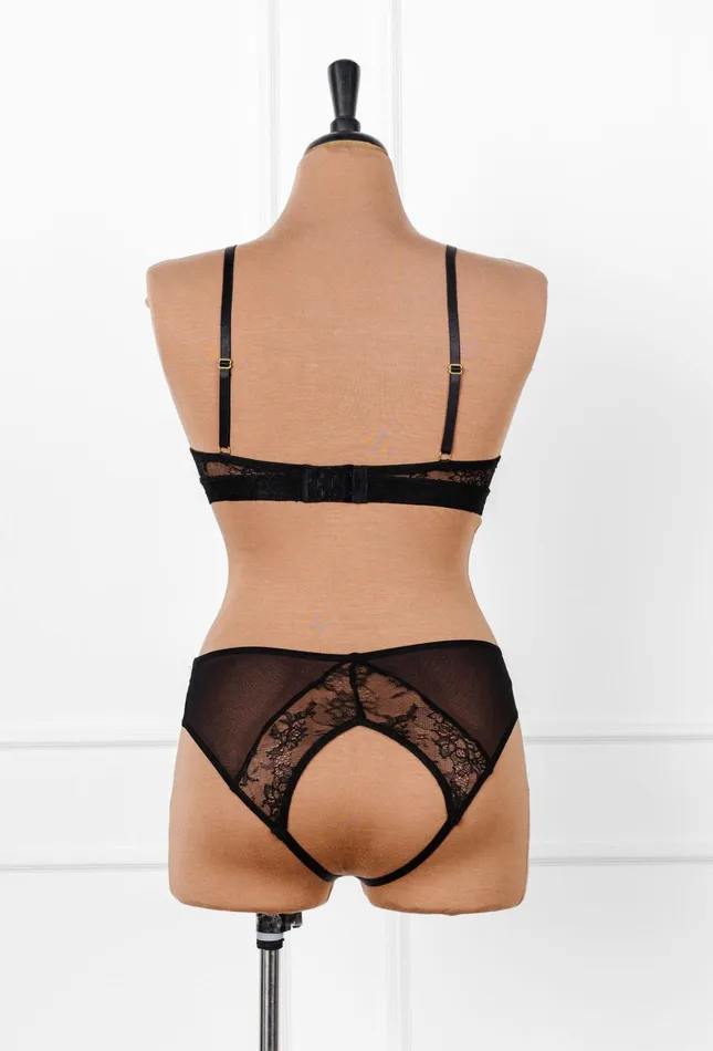 Mentionables Anal Lacy Crotchless Panty Black