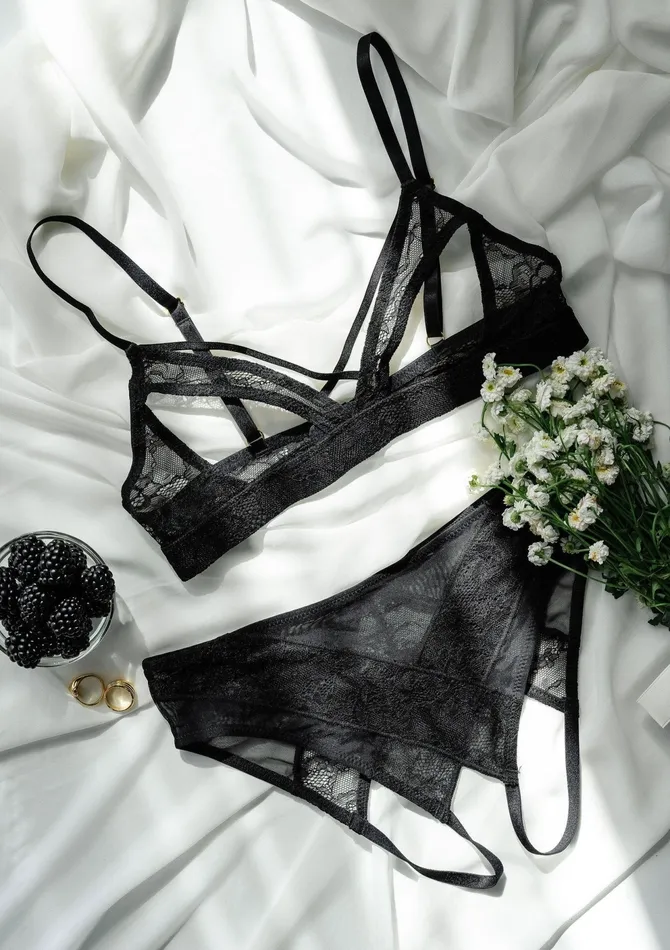 Mentionables Anal Lacy Crotchless Panty Black