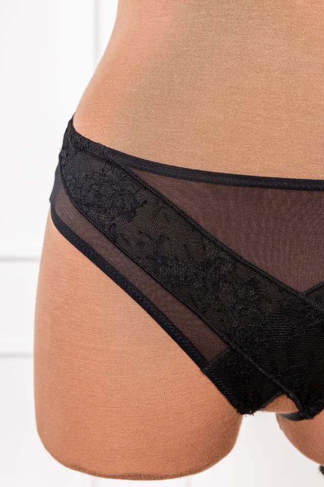Mentionables Anal Lacy Crotchless Panty Black