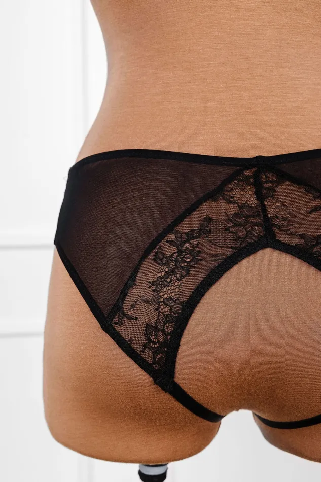 Mentionables Anal Lacy Crotchless Panty Black
