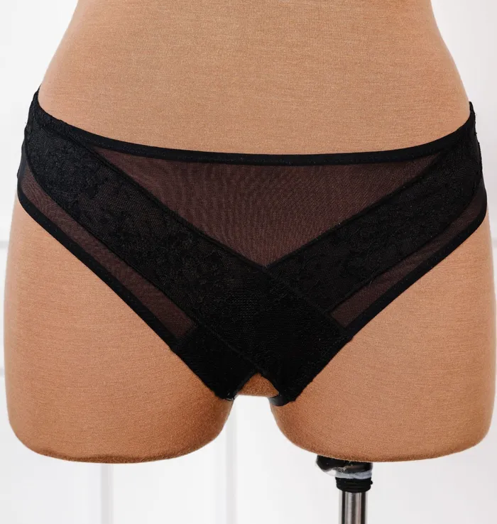 Mentionables Anal Lacy Crotchless Panty Black