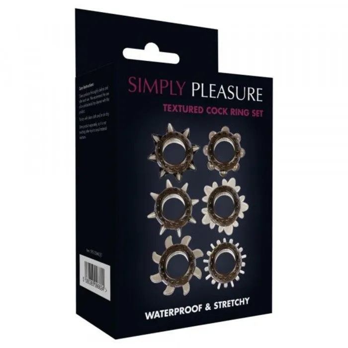 Simply Pleasure Textured Cock Ring Set 6 Pack Smoke Simply Pleasure Male Sex Toys