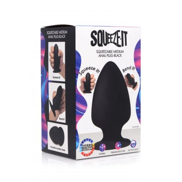 SqueezeIt Squeezable Silicone Butt Plug Black Medium SqueezeIt Anal