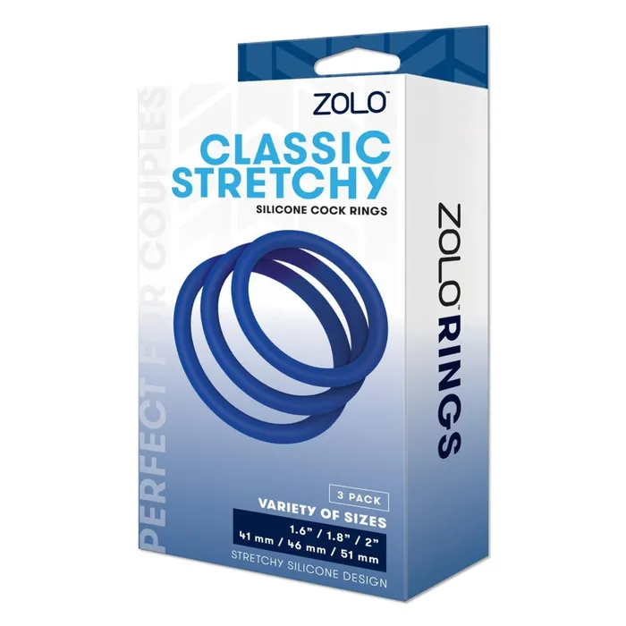 Zolo Classic Stretchy Silicone Cock Rings 3 Pack Blue Zolo Vibrators