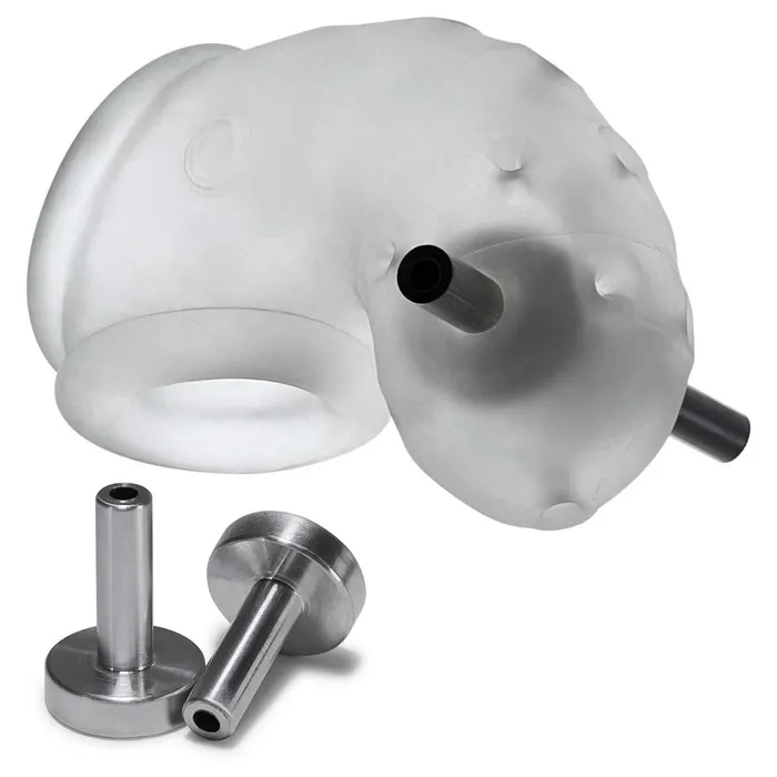 Airlock Electro AirLite Vented Chastity With Two 4mm Contacts Clear Ice Oxballs Male Sex Toys Airlock Electro AirLite Vented Chastity With Two 4mm Contacts Clear Ice Oxballs Male Sex Toys
