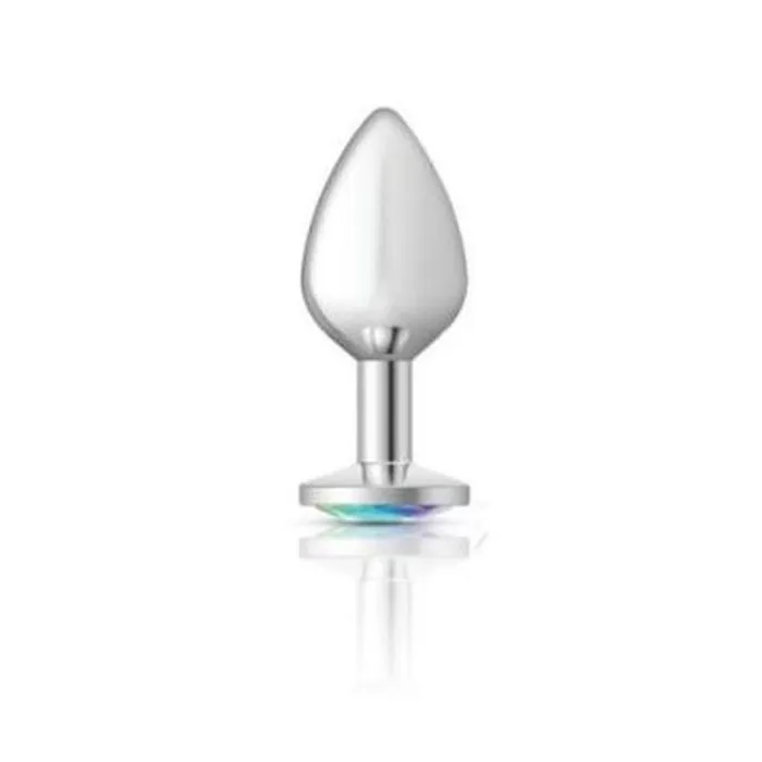Cheeky Charms Silver Round Butt Plug w Clear Iridescent Jewel Large Cheeky Charms Anal