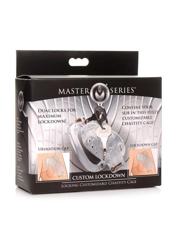 Master Series Double Lockdown Locking Customizable Chastity Cage Master Series Male Sex Toys