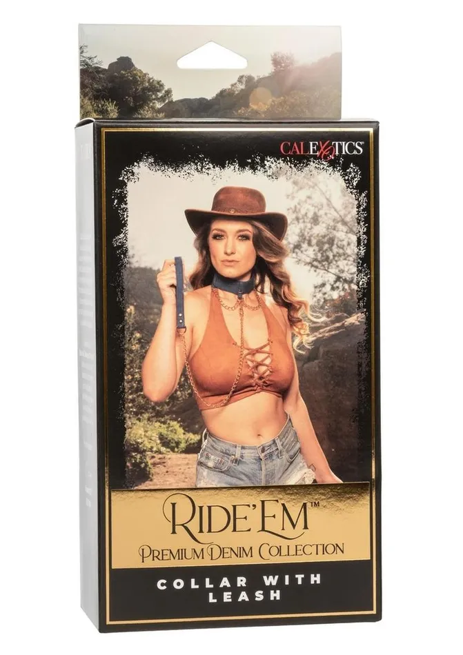 Ride em Female Sex Toys Ride Em Premium Denim Collection Collar with Leash