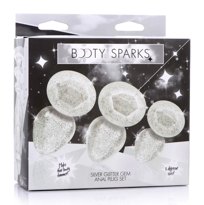 XR Brands Booty Sparks Glitter Gem Anal Plug Set Silver Anal XR Brands Booty Sparks Glitter Gem Anal Plug Set Silver Anal