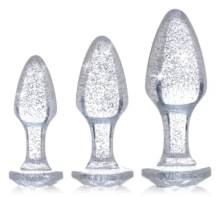 XR Brands Booty Sparks Glitter Gem Anal Plug Set Silver Anal XR Brands Booty Sparks Glitter Gem Anal Plug Set Silver Anal
